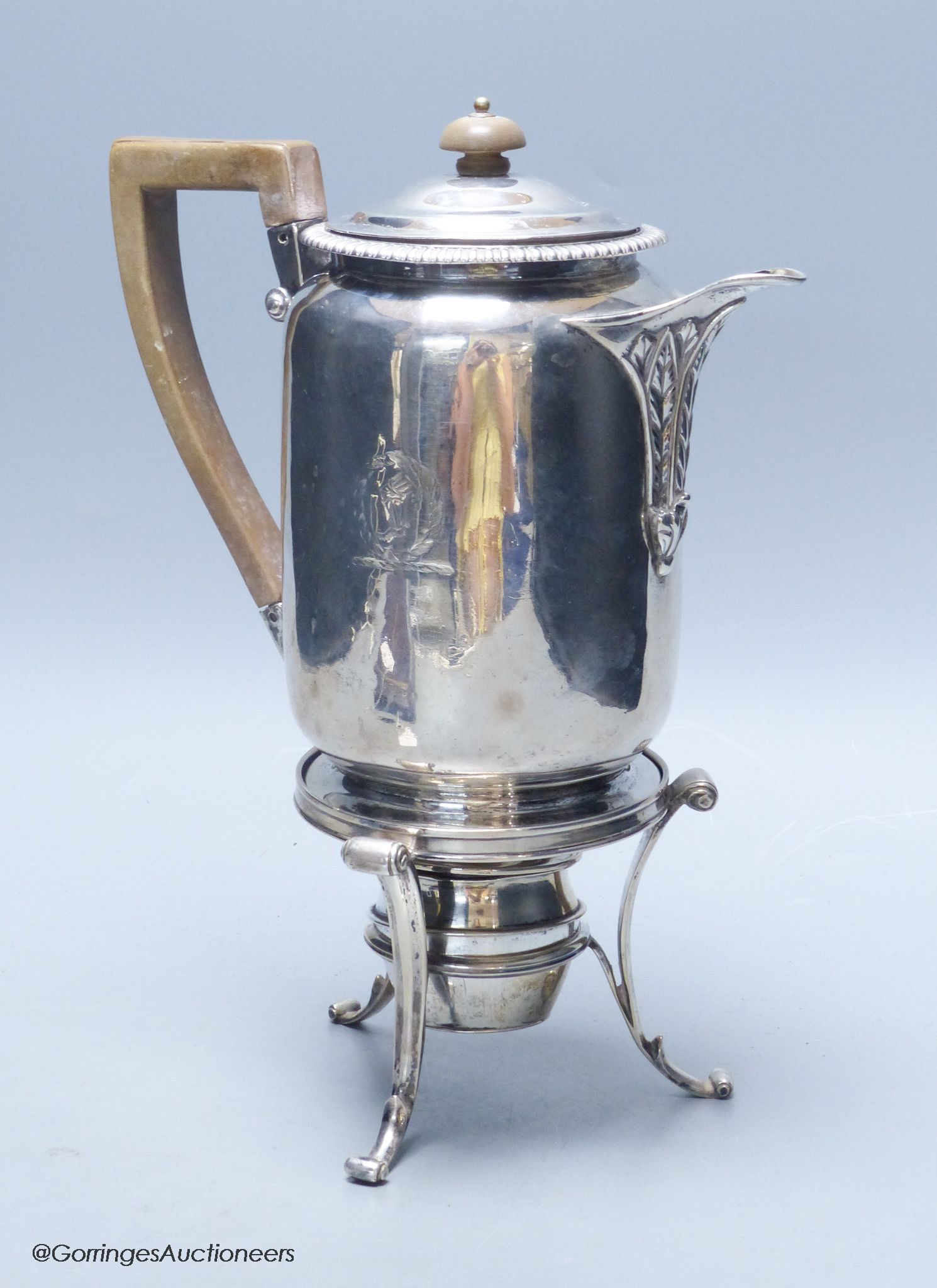 A George III silver biggin pot, on stand with burner, Robert & Samuel Hennell, London, 1808, overall height 27.5cm